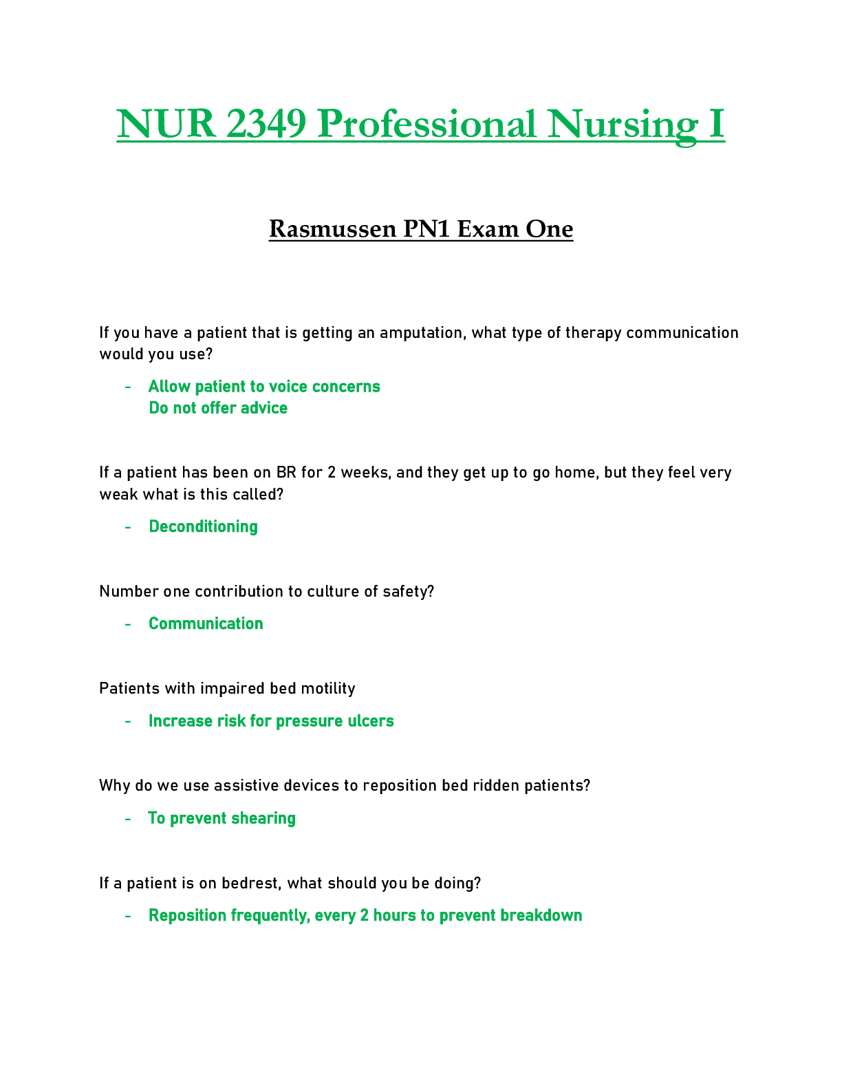 Preview image for NUR 2349 / NUR2349 Exam 1  : Professional Nursing I / PN 1 - Rasmussen